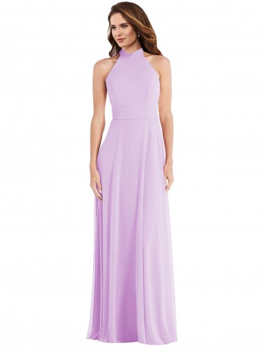 Halter Neck Soft Chiffon Sleeveless Low Back Lilac Semi Formal Evening Dress / Bridesmaid Dress Edinburgh