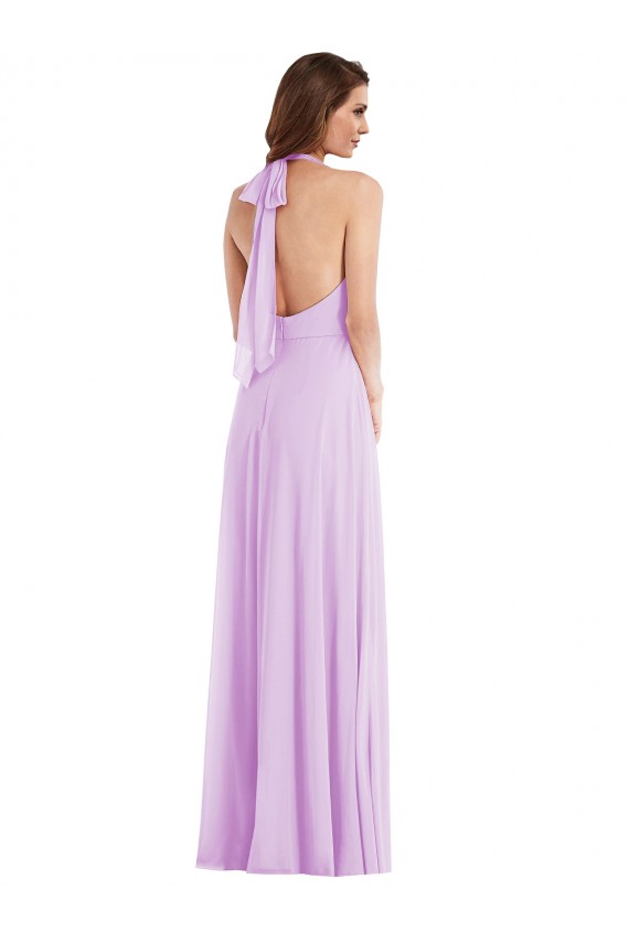 Halter Neck Soft Chiffon Sleeveless Low Back Lilac Semi Formal Evening Dress / Bridesmaid Dress Edinburgh