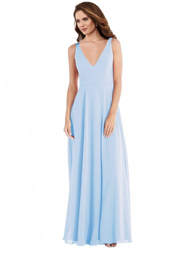 V-Neck Soft Chiffon Sleeveless Light Sky Blue Semi Formal Evening Dress / Bridesmaid Dress Edinburgh