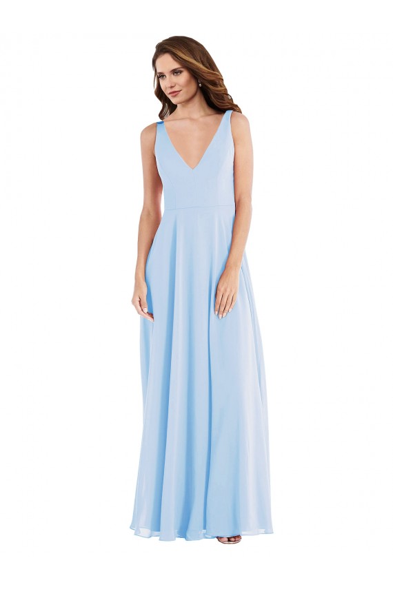 V-Neck Soft Chiffon Sleeveless Light Sky Blue Semi Formal Evening Dress / Bridesmaid Dress Edinburgh