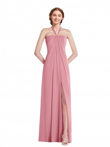 Halter Neck Soft Chiffon Sleeveless Open Back Skin Pink Semi Formal Evening Dress / Bridesmaid Dress Edinburgh