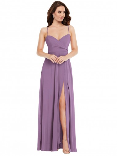 Spaghetti Straps Soft Chiffon Sleeveless Low Back Dark Lavender Bridesmaid Dress / Formal Dress Edinburgh