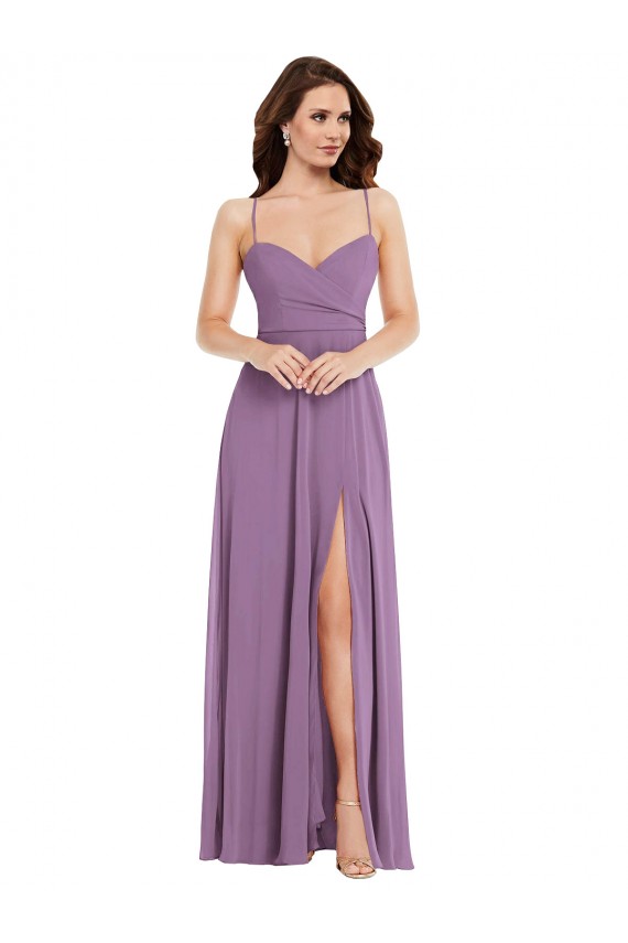 Spaghetti Straps Soft Chiffon Sleeveless Low Back Dark Lavender Bridesmaid Dress / Formal Dress Edinburgh