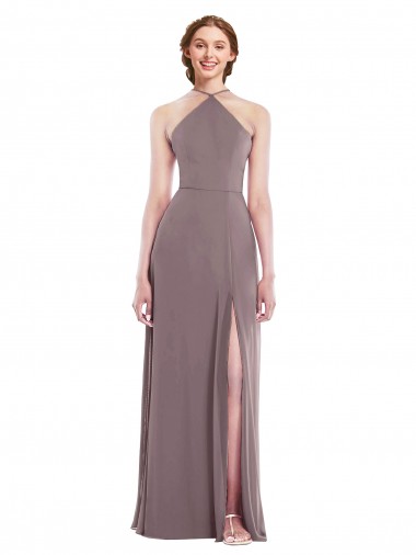 Halter Neck Soft Chiffon Sleeveless Low Back Dusty Rose Formal Evening Gown / Bridesmaid Dress Edinburgh