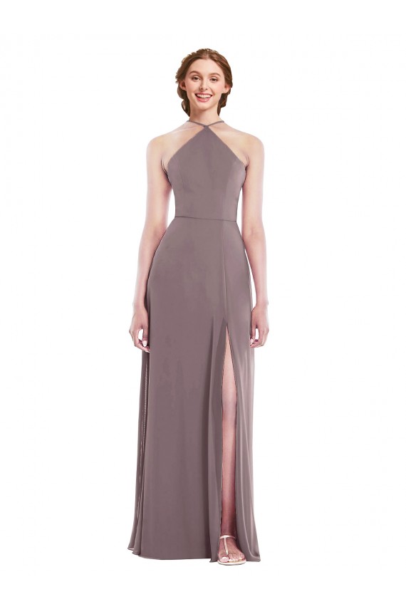 Halter Neck Soft Chiffon Sleeveless Low Back Dusty Rose Formal Evening Gown / Bridesmaid Dress Edinburgh