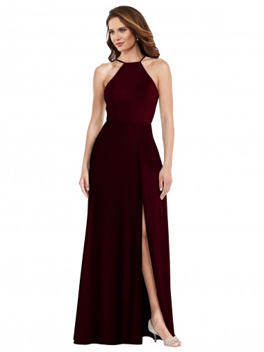 Spaghetti Straps Soft Chiffon Sleeveless Low Back Burgundy Gold Semi Formal Evening Dress / Bridesmaid Dress Edinburgh