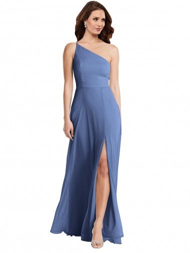 One Shoulder Soft Chiffon Sleeveless Windsor Blue Formal Evening Gown / Bridesmaid Dress Edinburgh