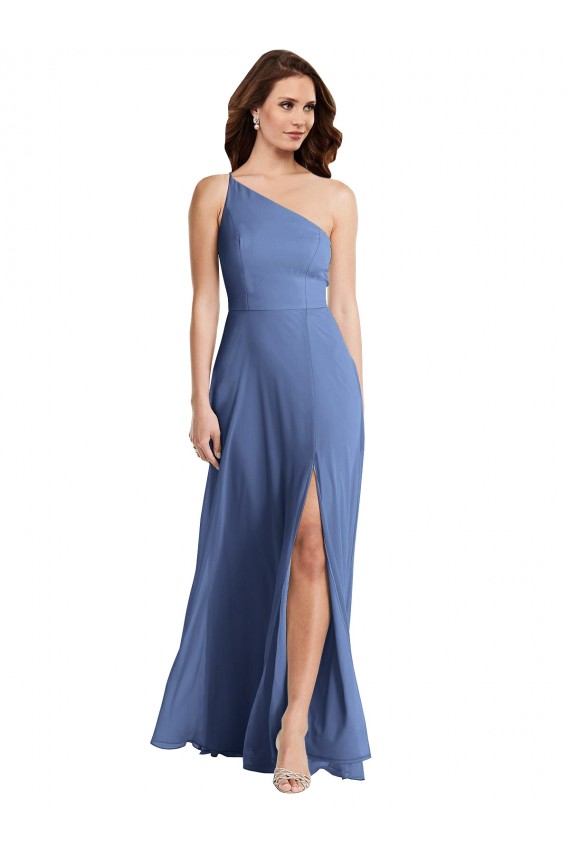 One Shoulder Soft Chiffon Sleeveless Windsor Blue Formal Evening Gown / Bridesmaid Dress Edinburgh