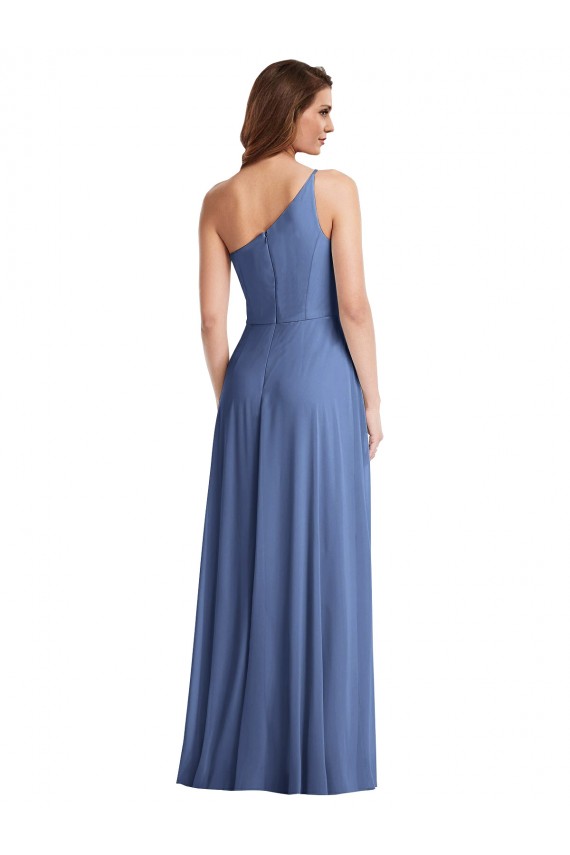 One Shoulder Soft Chiffon Sleeveless Windsor Blue Formal Evening Gown / Bridesmaid Dress Edinburgh