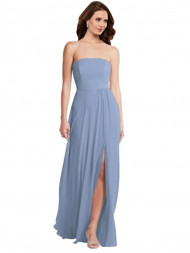 Strapless Soft Chiffon Sleeveless Dusty Blue Semi Formal Evening Dress / Bridesmaid Dress Edinburgh
