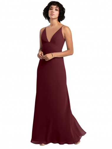 V-Neck Soft Chiffon Sleeveless V-Back Burgundy Gold Bridesmaid Dress / Formal Dress Edinburgh