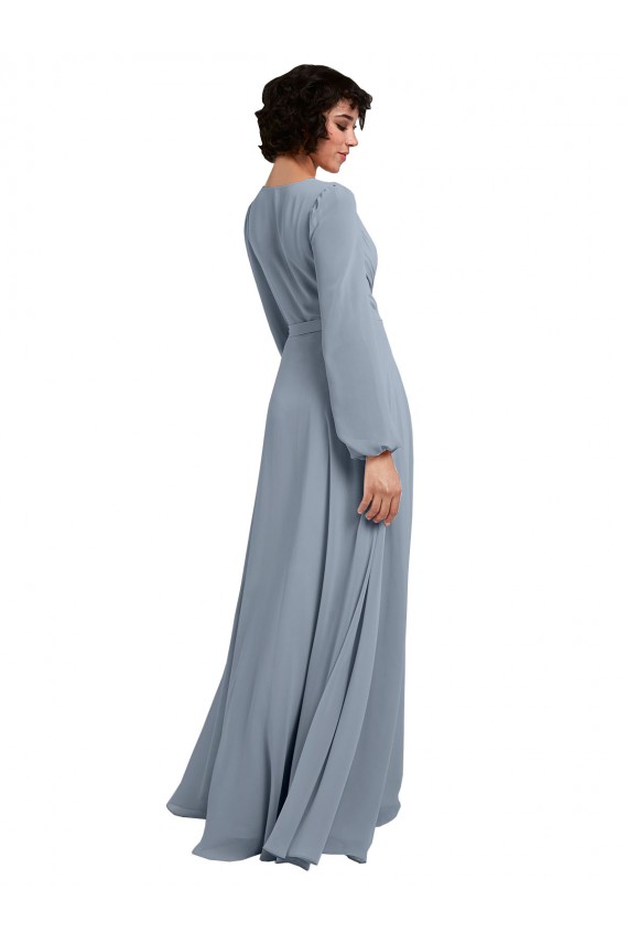 V-Neck Soft Chiffon Long Sleeves Dusty Blue Bridesmaid Dress / Formal Dress Edinburgh