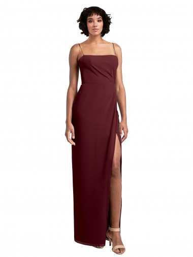 Spaghetti Straps Soft Chiffon Sleeveless Open Back Burgundy Gold Evening Dress / Bridesmaid Dress Edinburgh