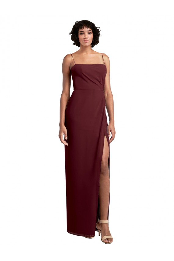Spaghetti Straps Soft Chiffon Sleeveless Open Back Burgundy Gold Evening Dress / Bridesmaid Dress Edinburgh