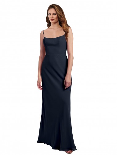 Spaghetti Straps Soft Chiffon Sleeveless Open Back Dark Navy Evening Dress / Bridesmaid Dress Edinburgh