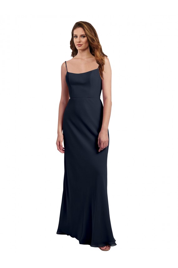 Spaghetti Straps Soft Chiffon Sleeveless Open Back Dark Navy Evening Dress / Bridesmaid Dress Edinburgh