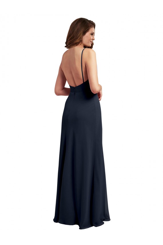 Spaghetti Straps Soft Chiffon Sleeveless Open Back Dark Navy Evening Dress / Bridesmaid Dress Edinburgh