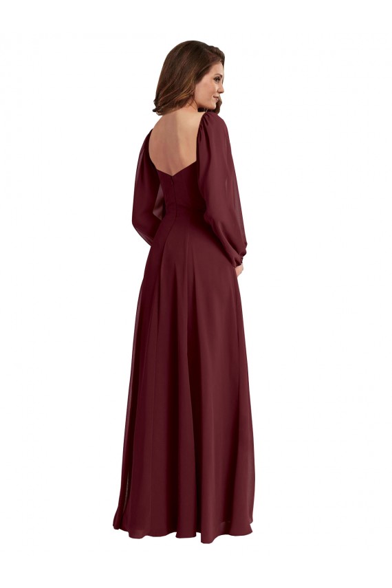 Square Neck Chiffon Long Sleeves Burgundy Gold Bridesmaid Dress / Evening Dress Edinburgh