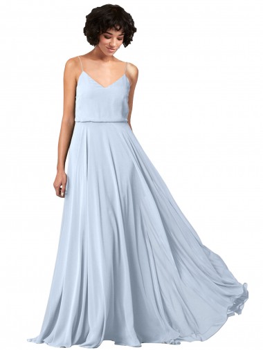 Spaghetti Straps Soft Chiffon Sleeveless Low Back Light Sky Blue Formal Dress / Bridesmaid Dress Edinburgh