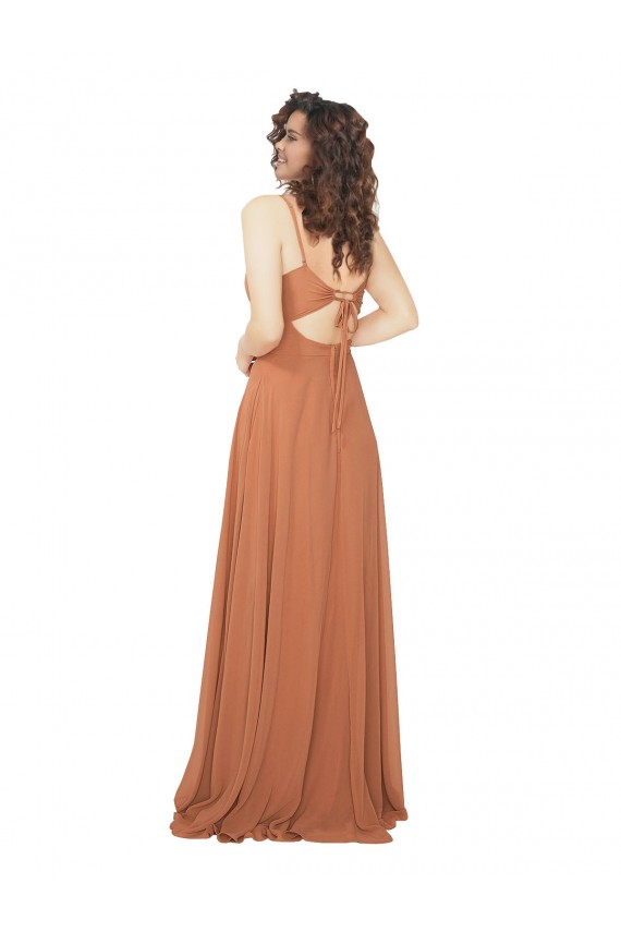 V-Neck Soft Chiffon Sleeveless Keyhole Back Rosewood Bridesmaid Dress Edinburgh