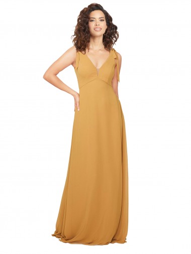 V-Neck Soft Chiffon Sleeveless Keyhole Back Saffron Bridesmaid Dress Edinburgh