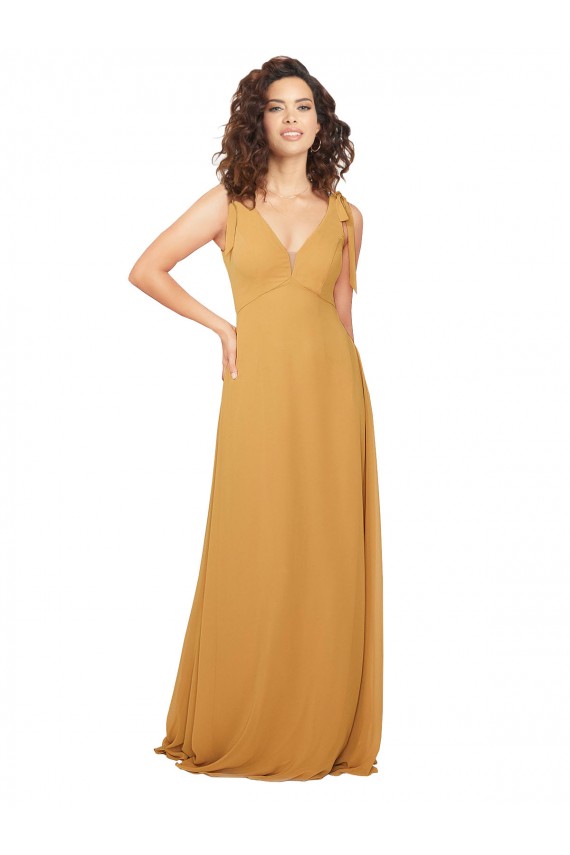 V-Neck Soft Chiffon Sleeveless Keyhole Back Saffron Bridesmaid Dress Edinburgh