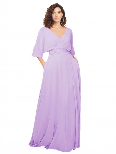 V-Neck Lxue Chiffon Half Sleeves Low Back Lilac Bridesmaid Dress Edinburgh