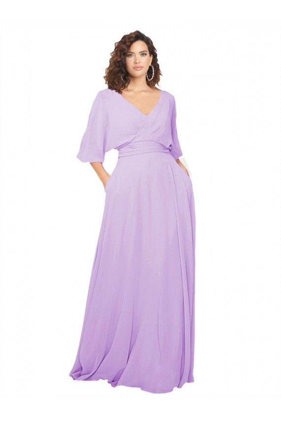 V-Neck Lxue Chiffon Half Sleeves Low Back Lilac Bridesmaid Dress Edinburgh