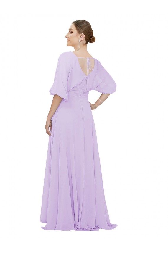 V-Neck Lxue Chiffon Half Sleeves Low Back Lilac Bridesmaid Dress Edinburgh
