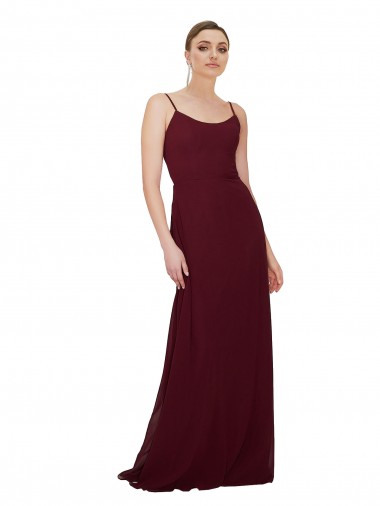 Scoop Neck Soft Chiffon Sleeveless Keyhole Back Burgundy Gold Bridesmaid Dress Edinburgh