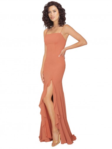 Square Neck Soft Chiffon Sleeveless V-Back Rosewood Bridesmaid Dress Edinburgh