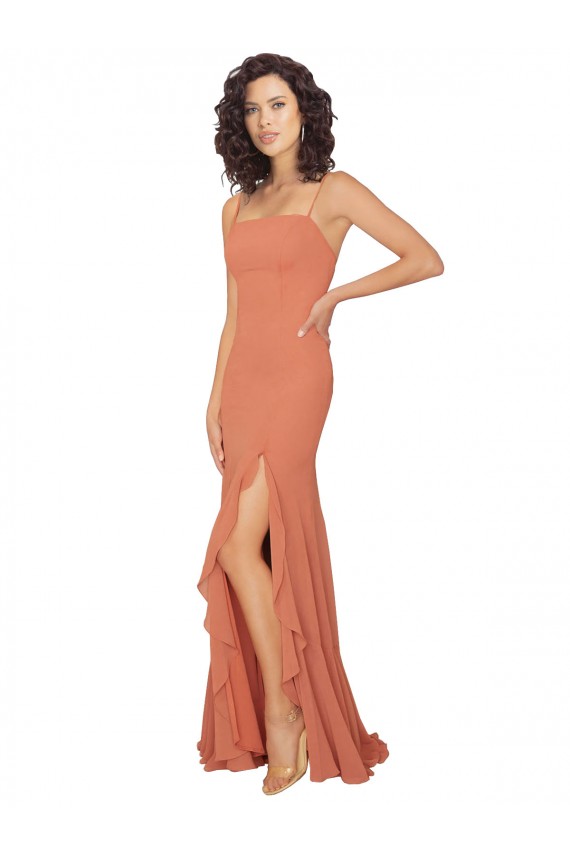 Square Neck Soft Chiffon Sleeveless V-Back Rosewood Bridesmaid Dress Edinburgh