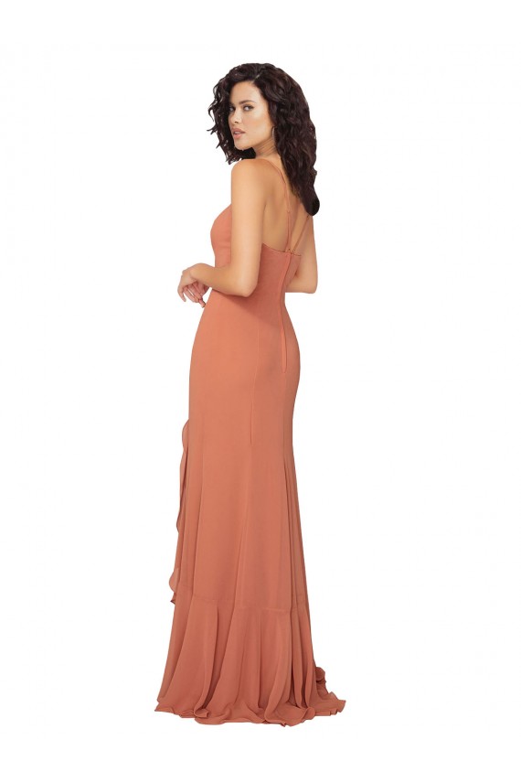Square Neck Soft Chiffon Sleeveless V-Back Rosewood Bridesmaid Dress Edinburgh