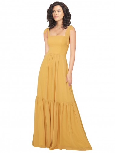 Square Neck Soft Chiffon Sleeveless Saffron Bridesmaid Dress Edinburgh