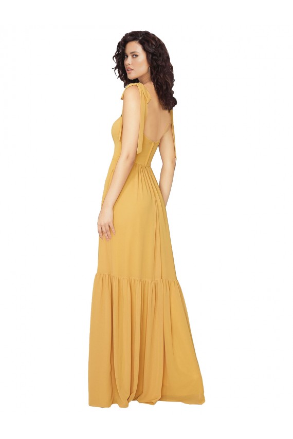 Square Neck Soft Chiffon Sleeveless Saffron Bridesmaid Dress Edinburgh