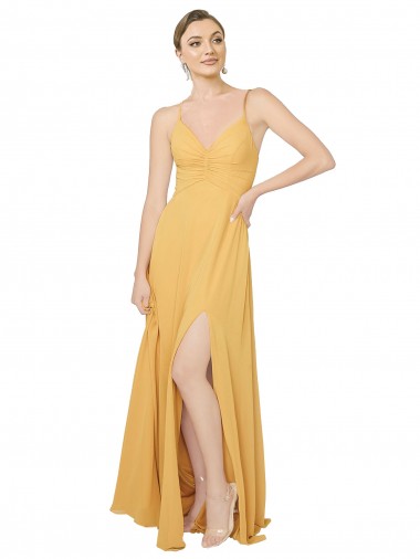 V-Neck Chiffon Sleeveless Open Back Saffron Bridesmaid Dress / Evening Dress Edinburgh