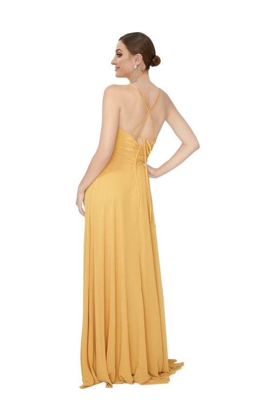 V-Neck Chiffon Sleeveless Open Back Saffron Bridesmaid Dress / Evening Dress Edinburgh