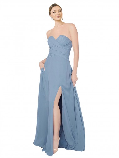 Sweetheart Chiffon Sleeveless Low Back Dusty Blue Bridesmaid Dress / Evening Dress Edinburgh