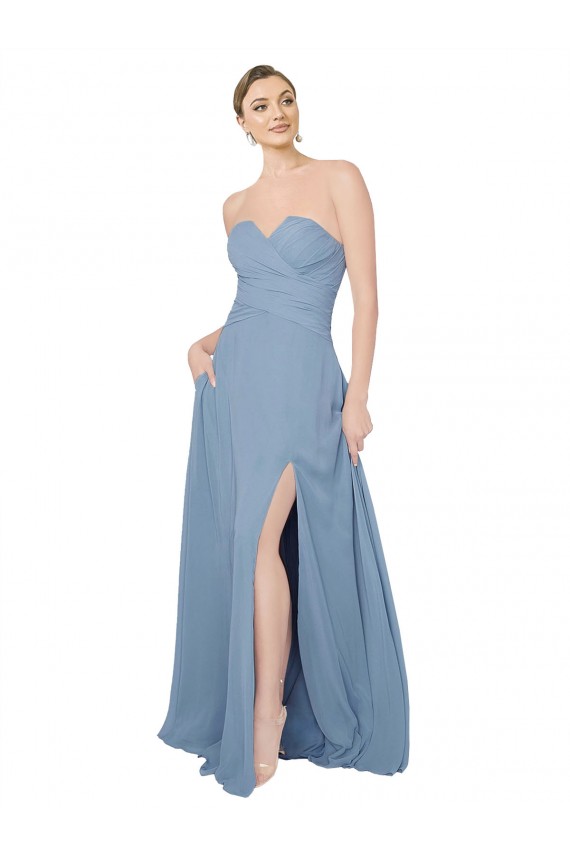 Sweetheart Chiffon Sleeveless Low Back Dusty Blue Bridesmaid Dress / Evening Dress Edinburgh