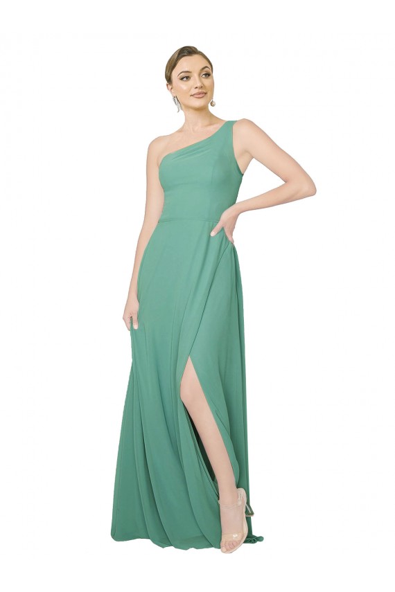 One Shoulder Soft Chiffon Sleeveless Icelandic Silver Bridesmaid Dress Edinburgh