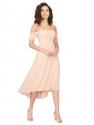 Square Neck Soft Chiffon Cold Shoulder Low Back Ice Pink High Low Bridesmaid Dress Edinburgh