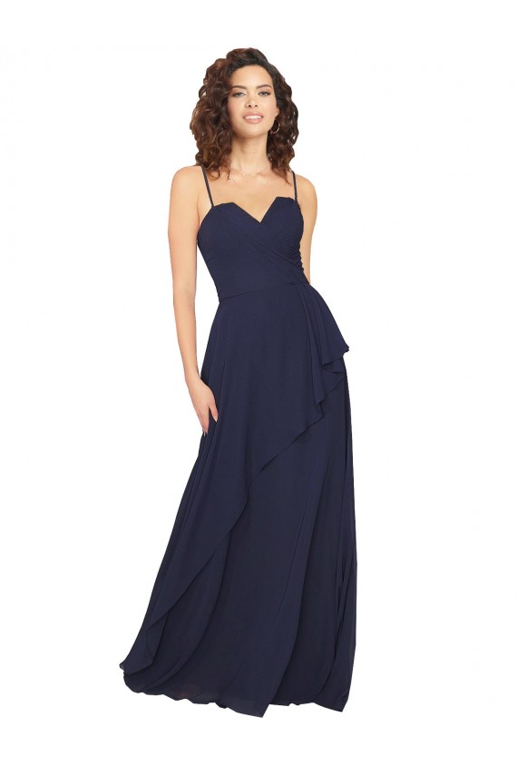 V-Neck Chiffon Sleeveless Low Back Dark Navy Bridesmaid Dress / Formal Dress Edinburgh