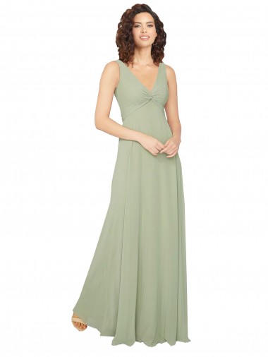 V-Neck Chiffon Sleeveless V-Back Sage Bridesmaid Dress / Evening Dress Edinburgh