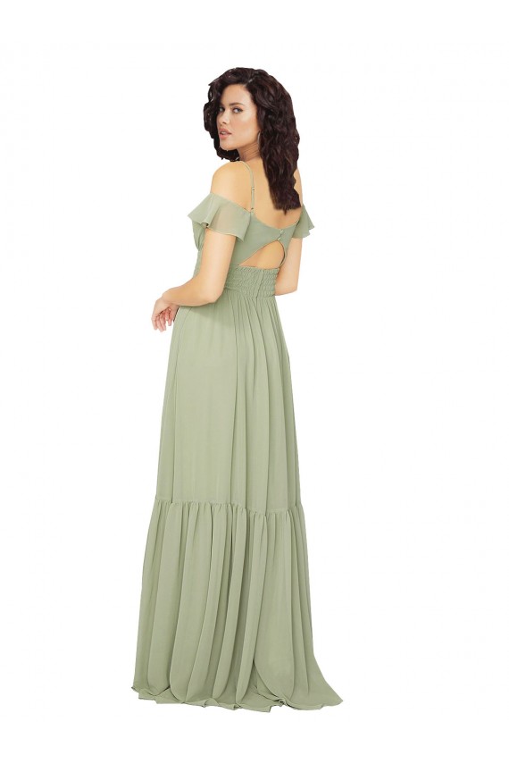 V-Neck Soft Chiffon Cold Shoulder Keyhole Back Saffron Bridesmaid Dress Edinburgh