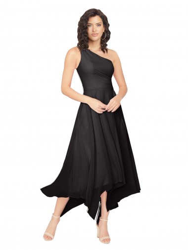 One Shoulder Soft Chiffon Sleeveless Black High Low Bridesmaid Dress Edinburgh