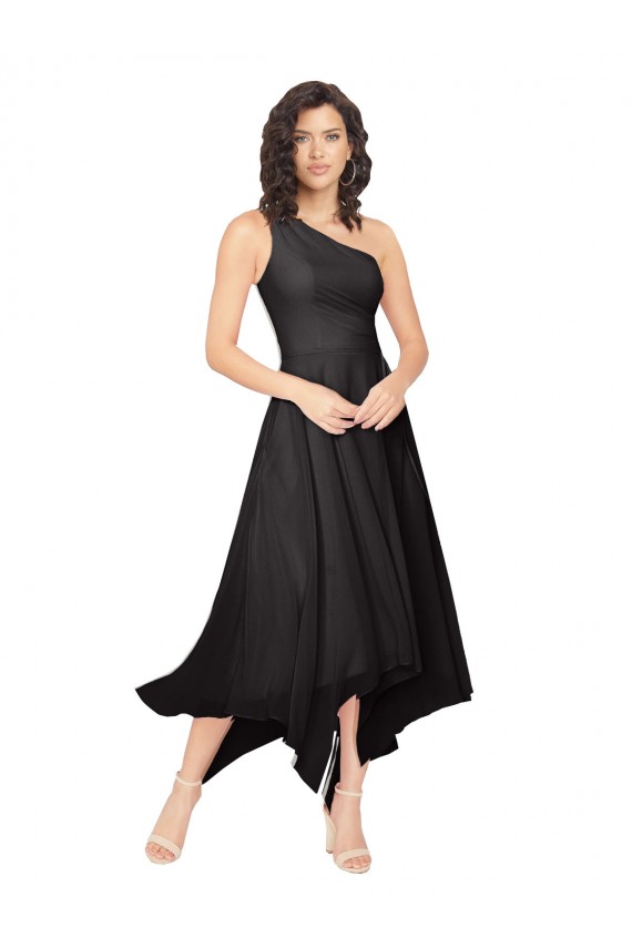 One Shoulder Soft Chiffon Sleeveless Black High Low Bridesmaid Dress Edinburgh