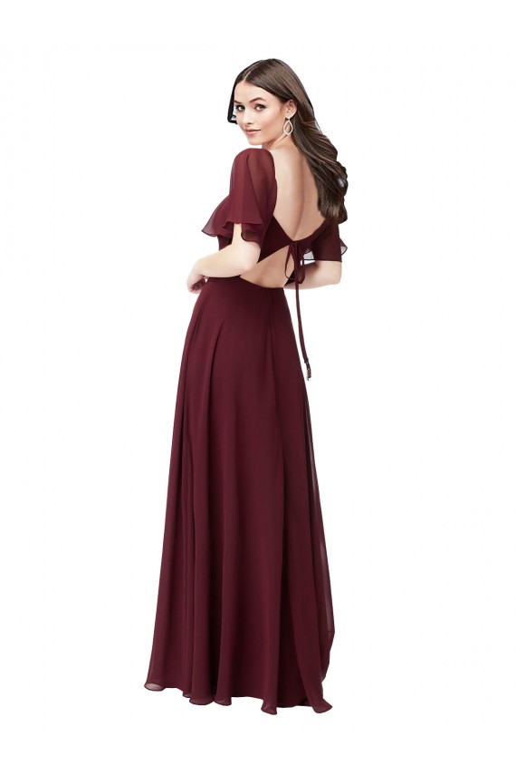 Sweetheart Soft Chiffon Short Flutter Sleeves Keyhole Back Burgundy Gold Formal Dress / Bridesmaid Dress Edinburgh