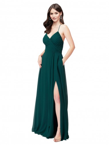 V-Neck Chiffon Sleeveless Criss Cross Back Hunter Green Wedding Party Dress Edinburgh