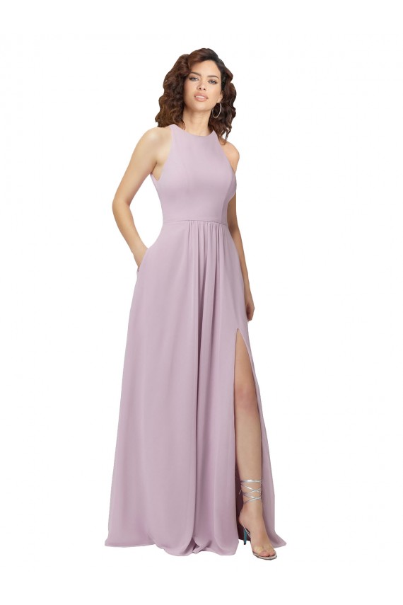 Halter Neck Soft Chiffon Sleeveless Keyhole Back Pink Glow Bridesmaid Dress Edinburgh