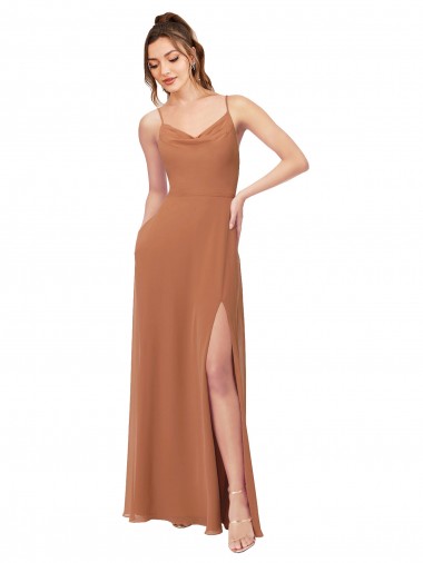 Cowl Neck Soft Chiffon Sleeveless Low Back Rosewood Bridesmaid Dress Edinburgh